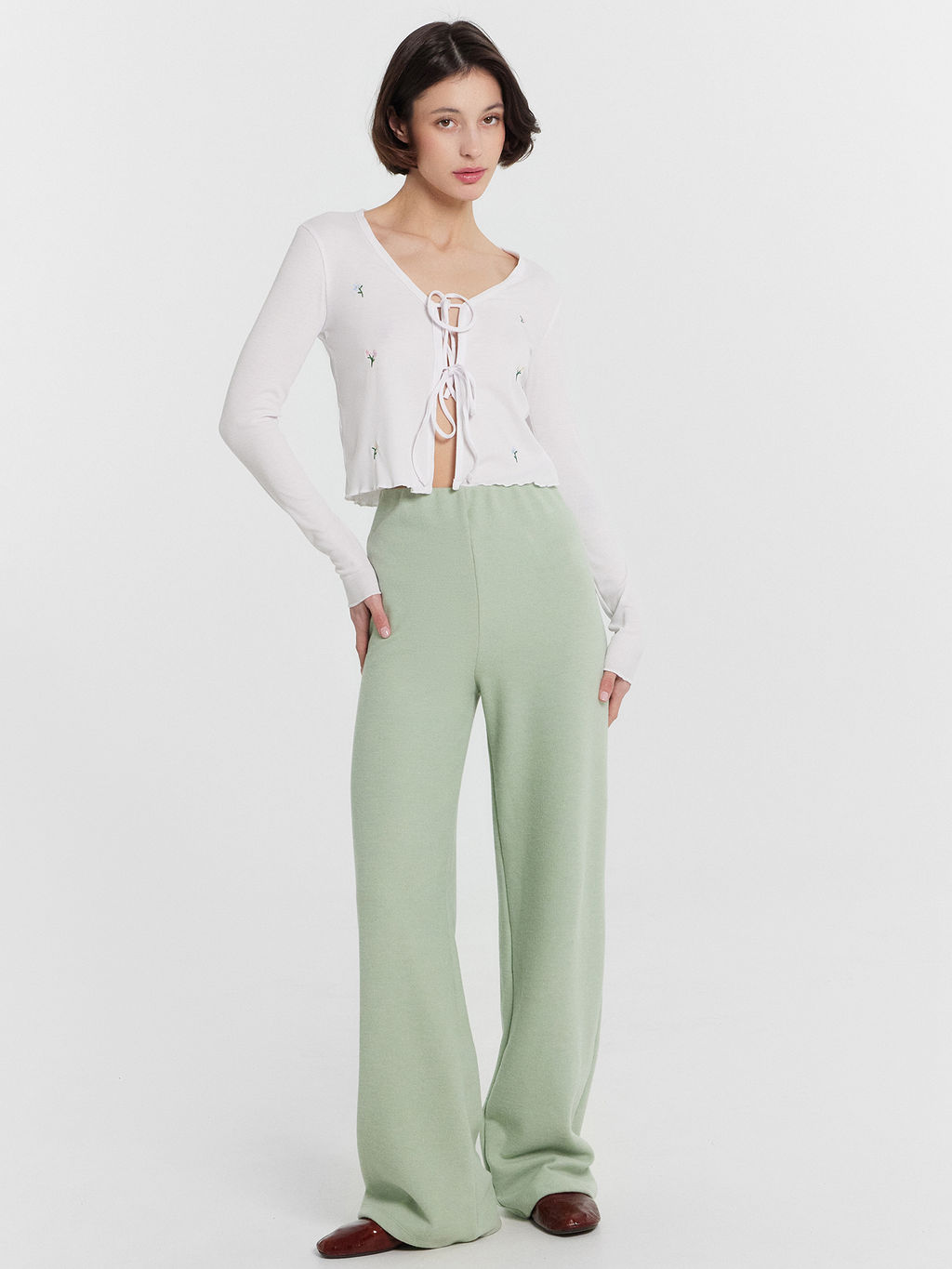 Брюки женские домашние зеленые шалфей 182534