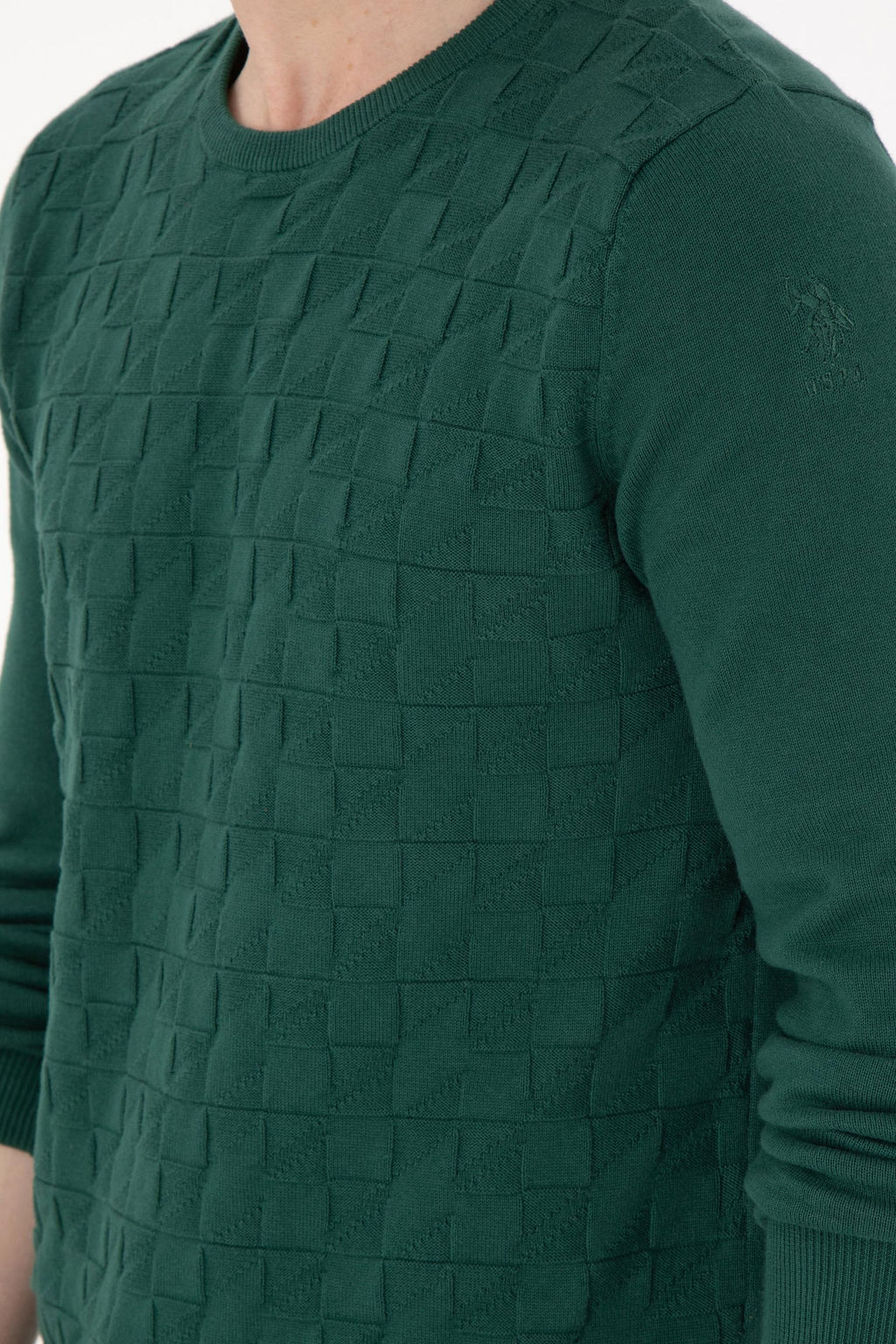 Erkek Slim Fit Bisiklet Yaka Koyu Ye_il Basic Kazak - U.s. polo assn фото 7