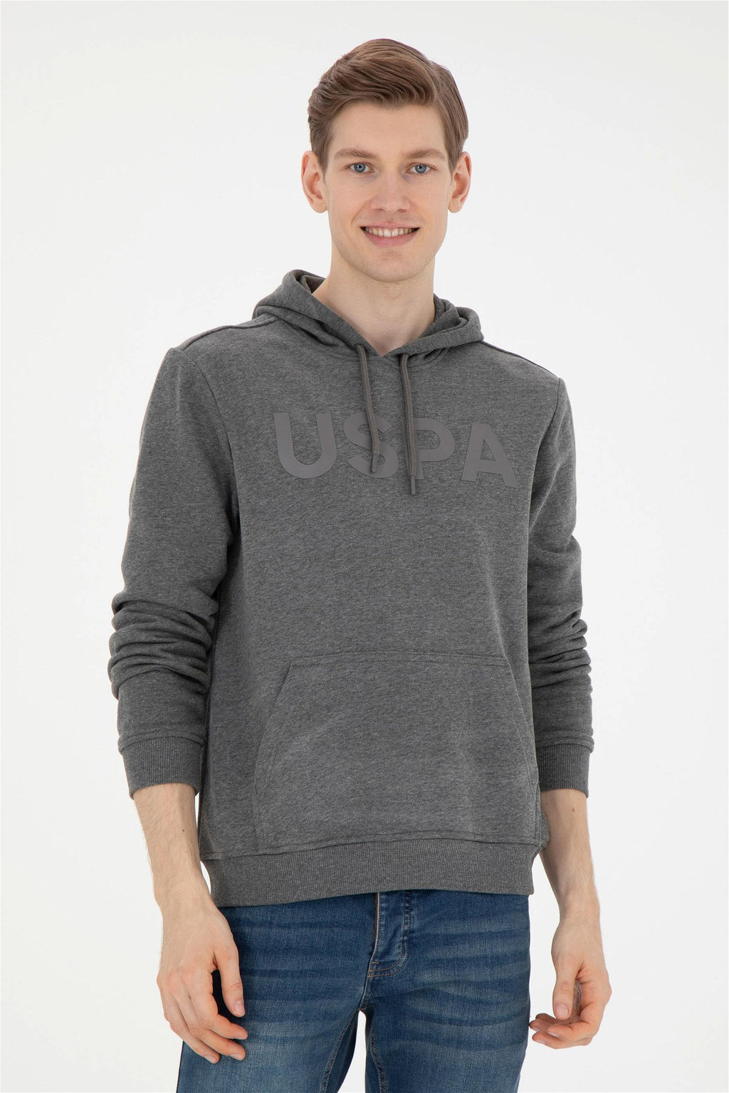 Свитшот мужской U. S. Polo Assn базовый антрацитовый меланж из хлопка - U.s. polo assn фото 3