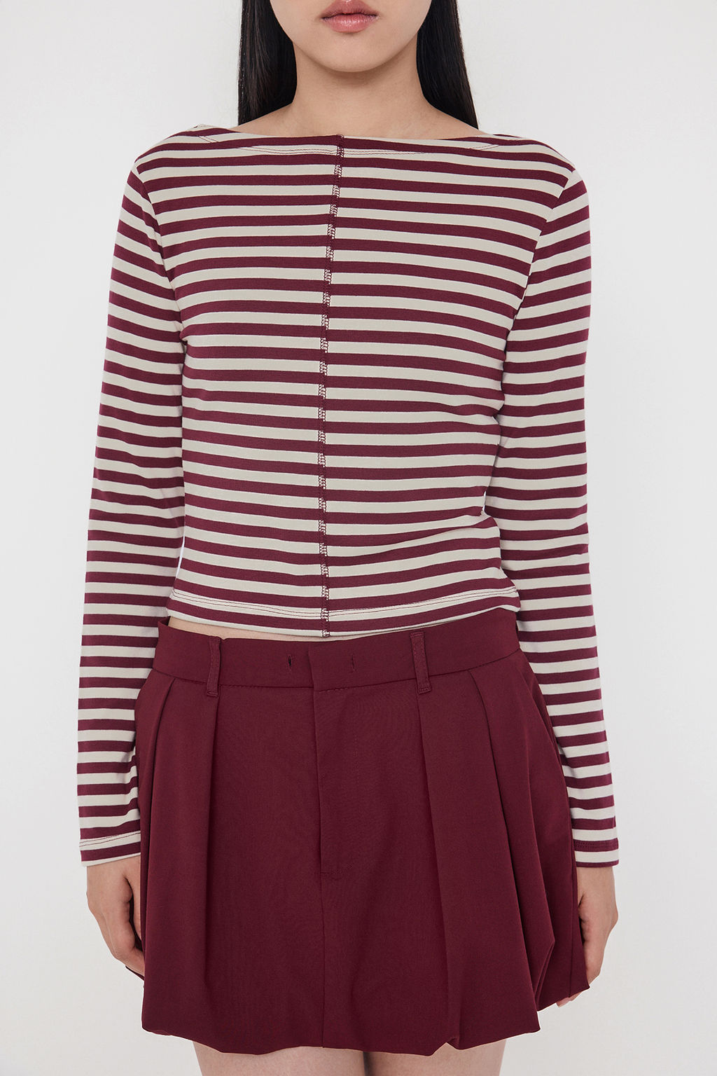 Teen Fitted/Vucuda Oturan Cizgili Bordo Orme Bluz TWOAW26BZ00256 - Trendyolmilla фото 3