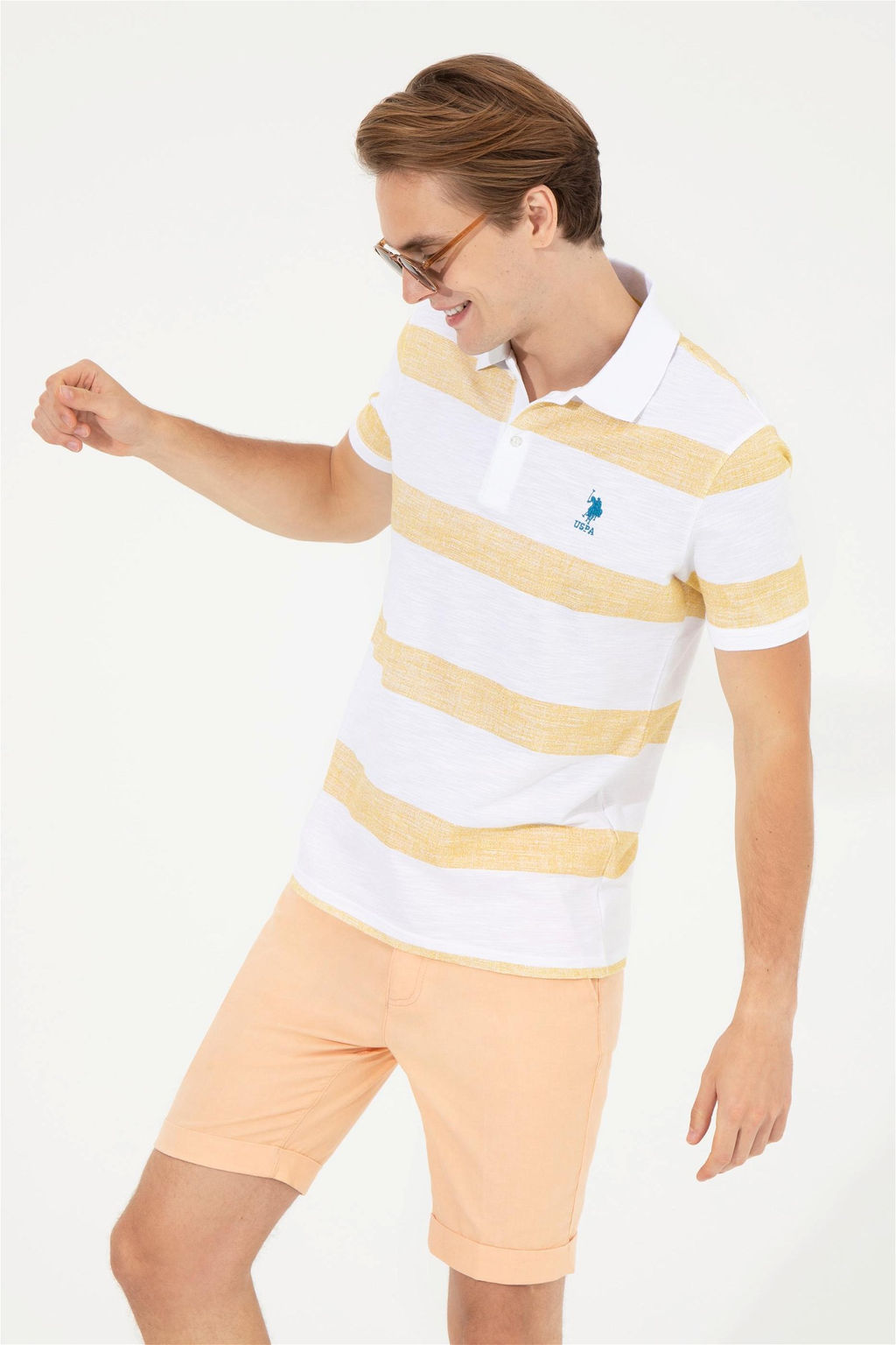 U. S. Polo Assn Мужская шафрановая футболка-поло с воротником-поло - U.s. polo assn фото 7