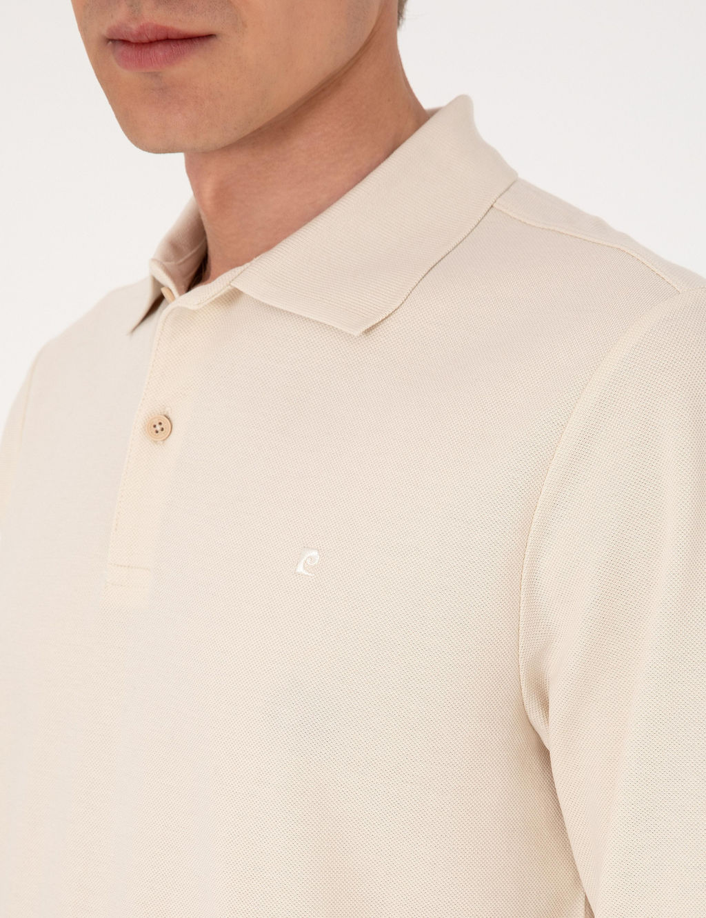 Bej Slim Fit K_vr_lmaz Polo Yaka Basic Pike Sweatshirt