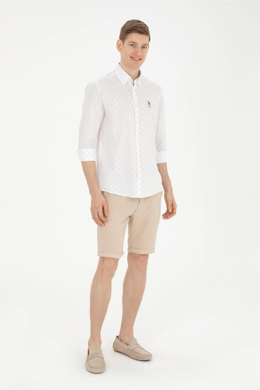 Мужская рубашка светло-хаки с длинным рукавом - U.s. polo assn фото 4