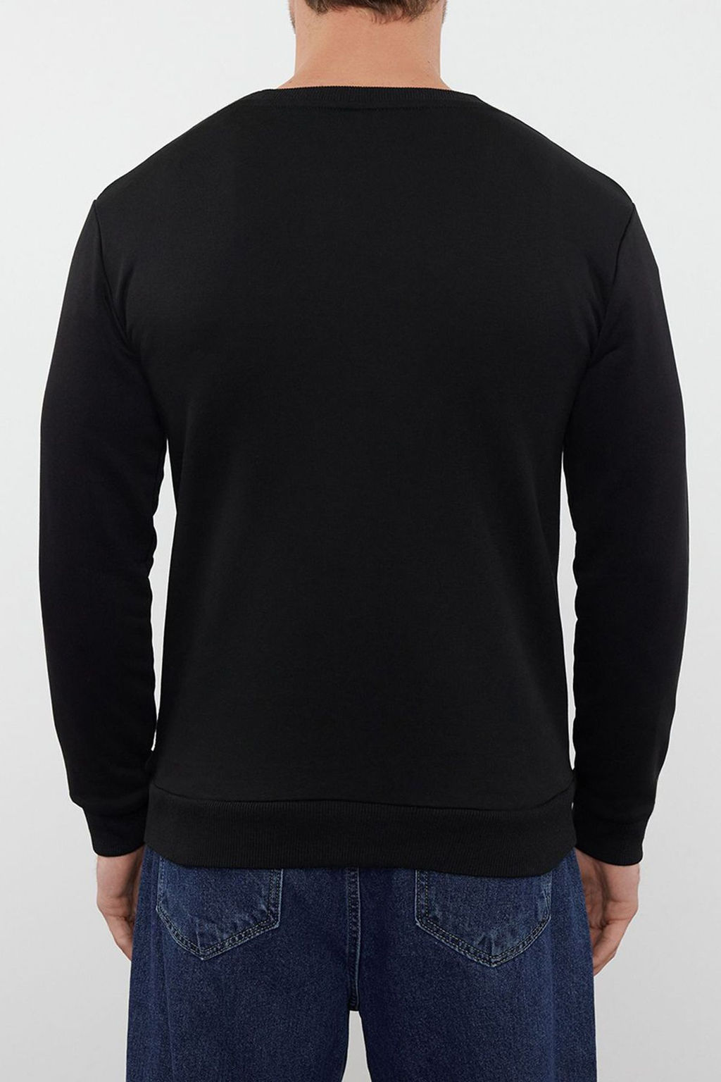 Siyah Regular/Normal Kesim Dokulu Panel Detayl? Basic Sweatshirt TMNAW25SW00149