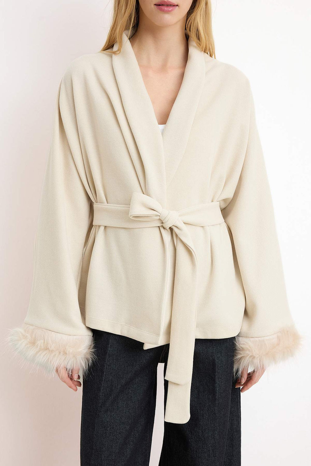 Antrasit Kurk Detayl? Oversize/Genis Kal?p Selanik Esnek Orme Ceket TWOAW26CE00080 - Trendyolmilla фото 7
