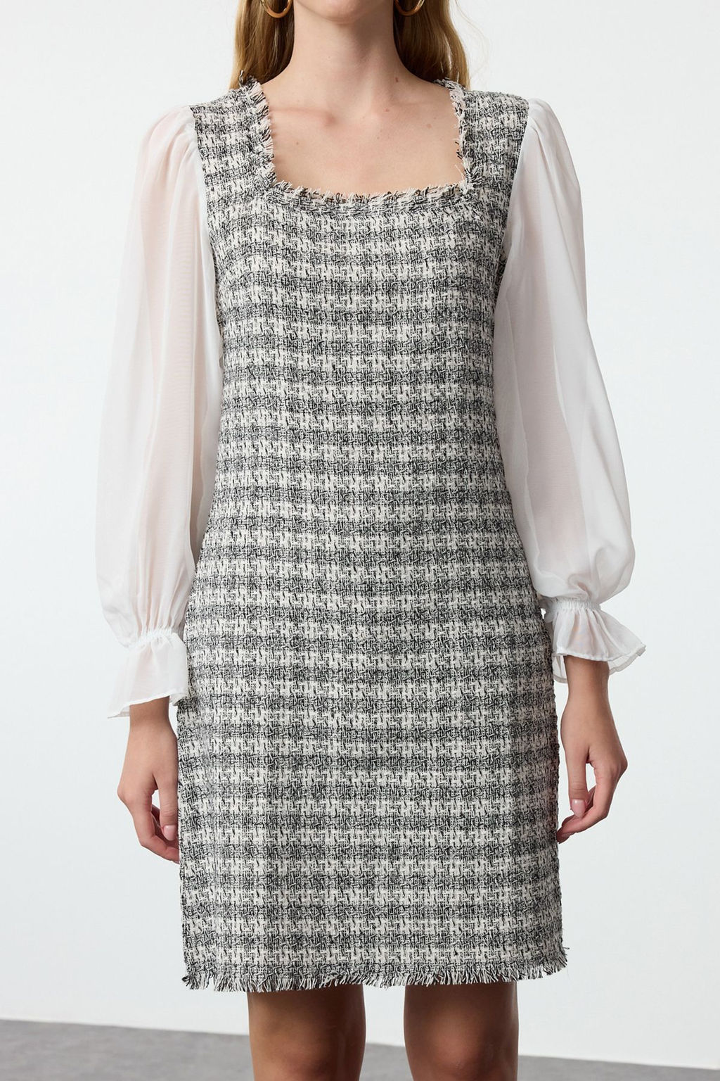 Cok Renkli Ekose / Kareli Mini Dokuma Elbise TWOAW21EL0532