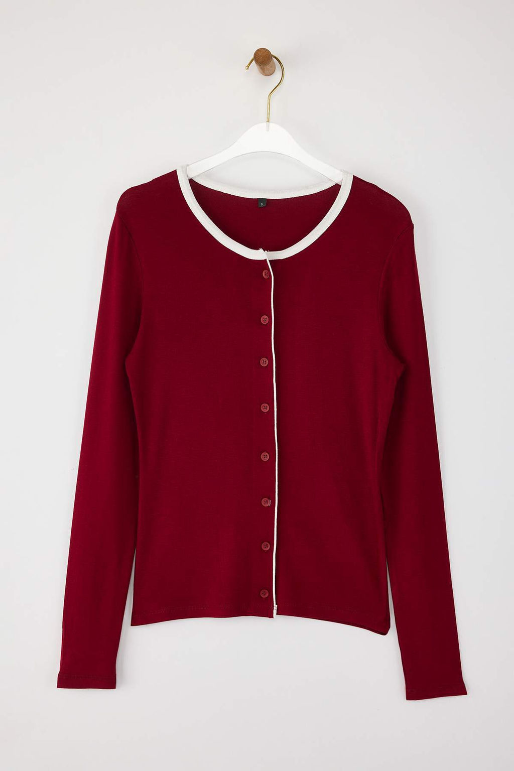 Wardrobe Essentials  Bordo Renk Bloklu Dugmeli Orme Bluz | TWOAW26BZ00004