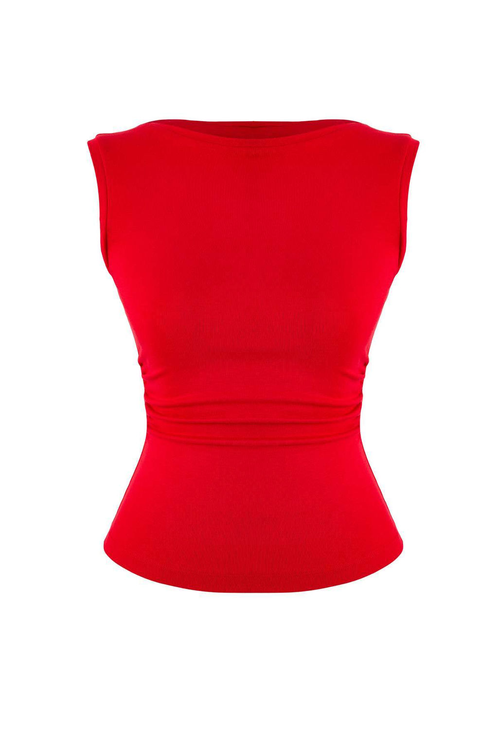 K?rm?z? Fitted/Vucuda Oturan Kay?k Yaka Kolsuz Yumusak Orme Bluz TWOSS26BZ00045