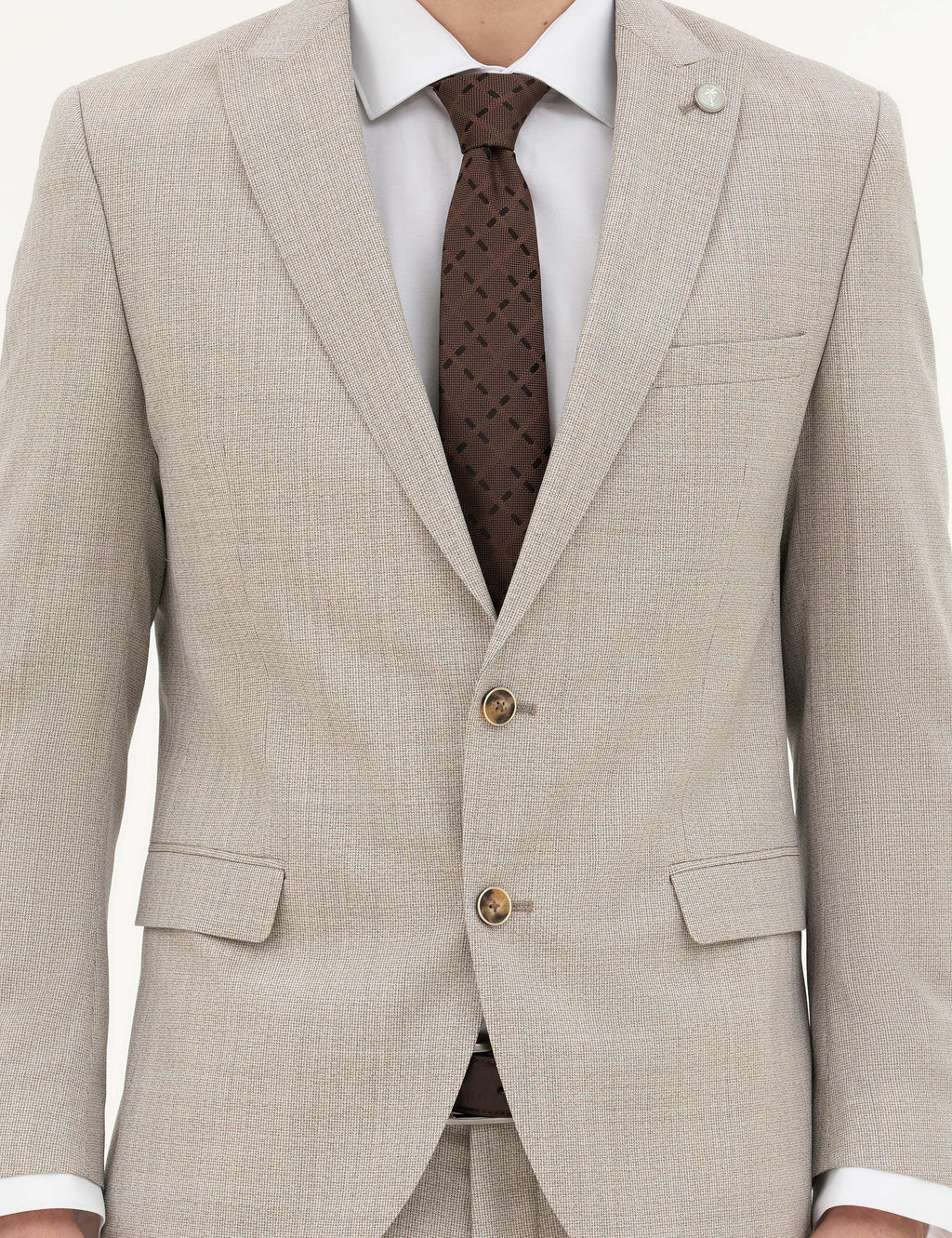 Bej Ex. Slim Fit Y_n Tak_m Elbise
