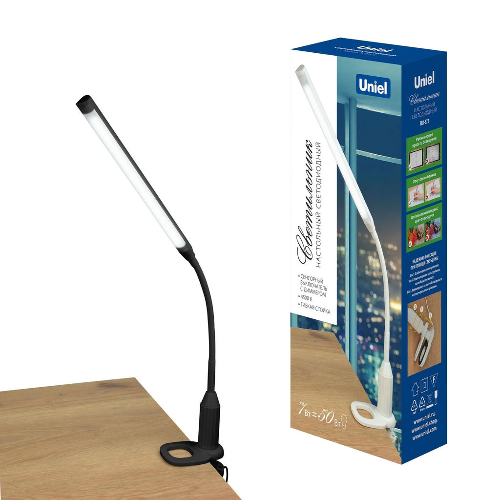 TLD-572 Black/LED/500Lm/4500K/Dimmer Светильник настольный светодиодный на струбцине, 7W. Сенсорный выключатель. Диммер. Черный. ТМ Uniel - Volpe фото 16