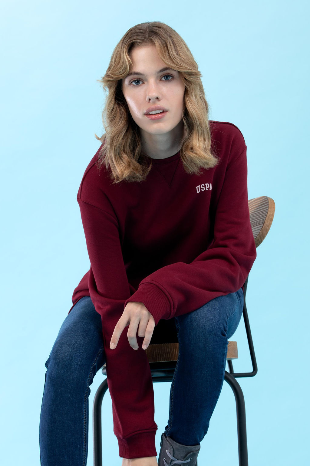 Bordo Bisiklet Yaka Basic Sweatshirt