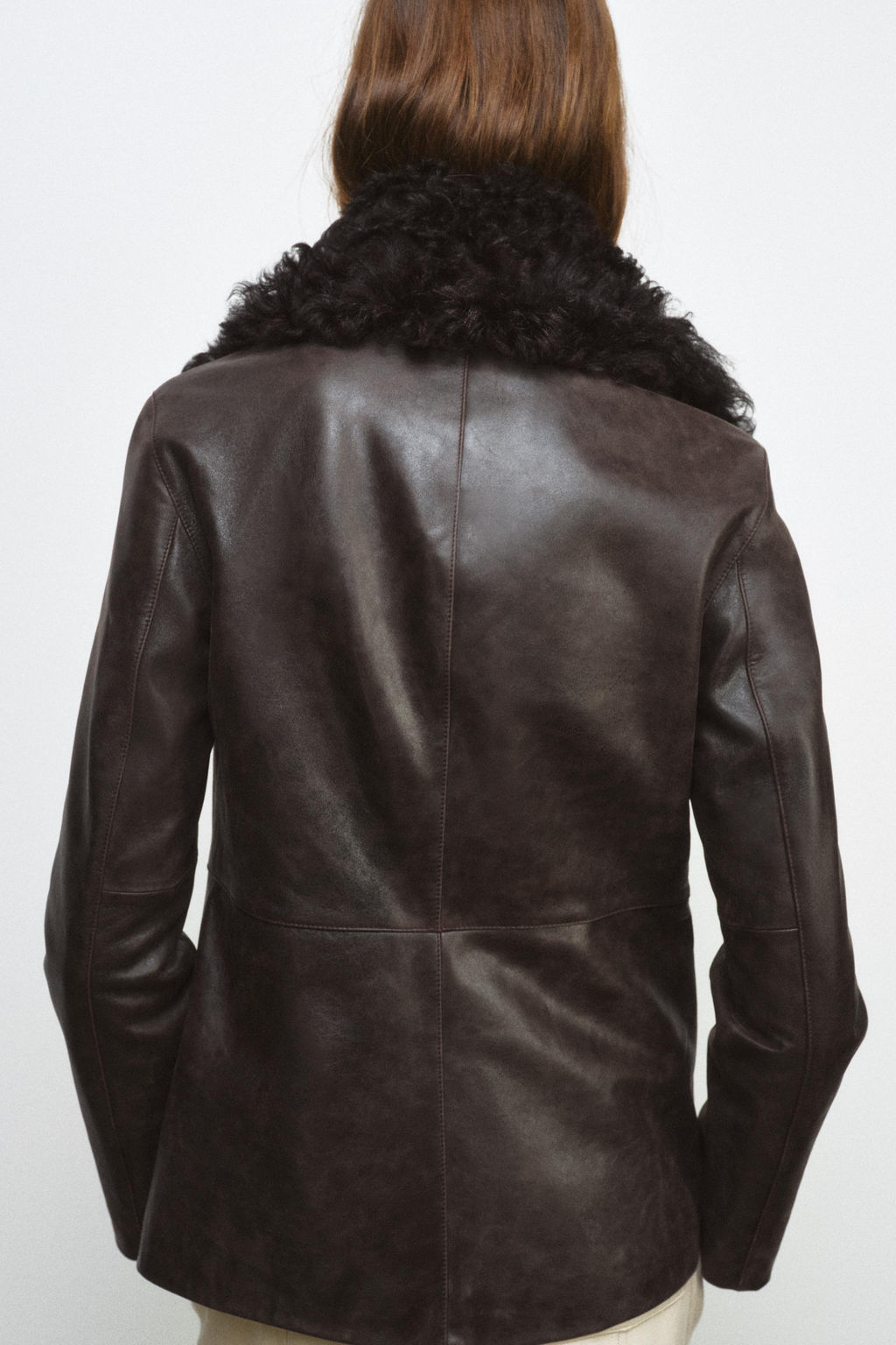 LEATHER JACKET WITH SHEEPSKIN COLLAR ZW COLLECTION LIMITED EDITION - Zara фото 10