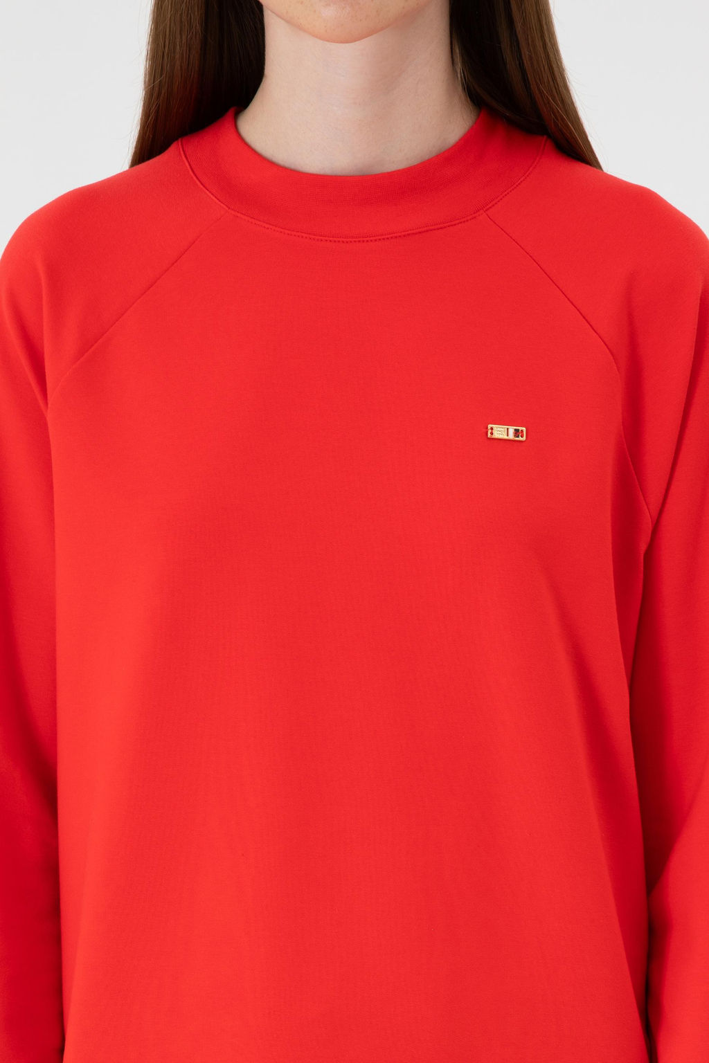 Kad_n K_rm_z_ Regular Bisiklet Yaka Basic Sweatsh_rt