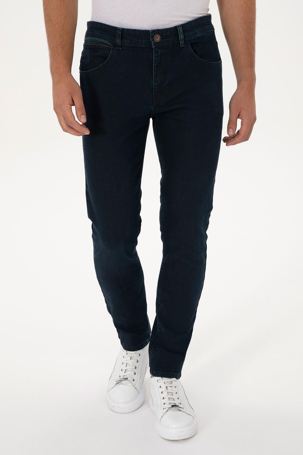 Джинсы slim fit темно-синие из хлопка