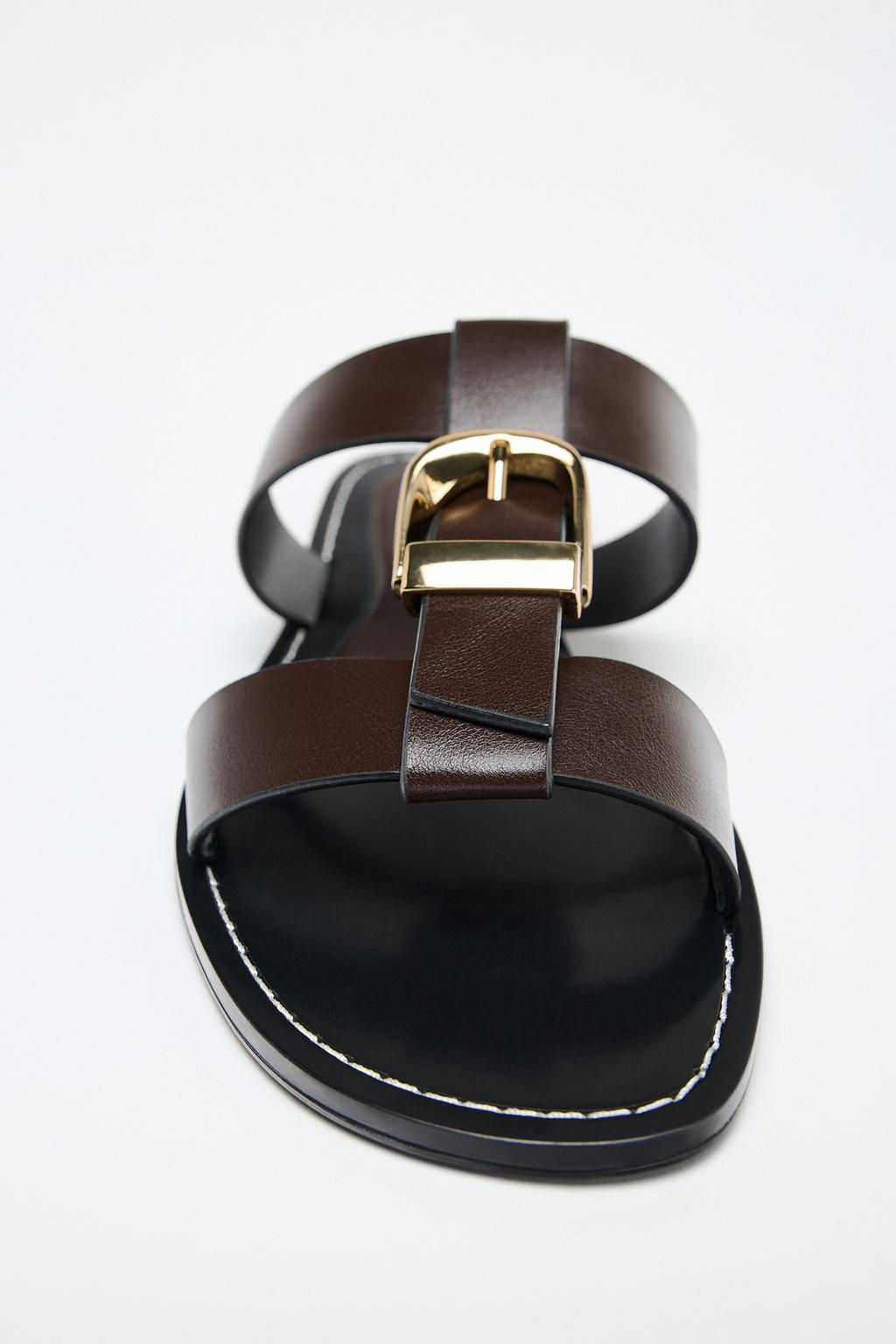 DOUBLE-STRAP FLAT SANDALS WITH BUCKLE - Zara фото 6