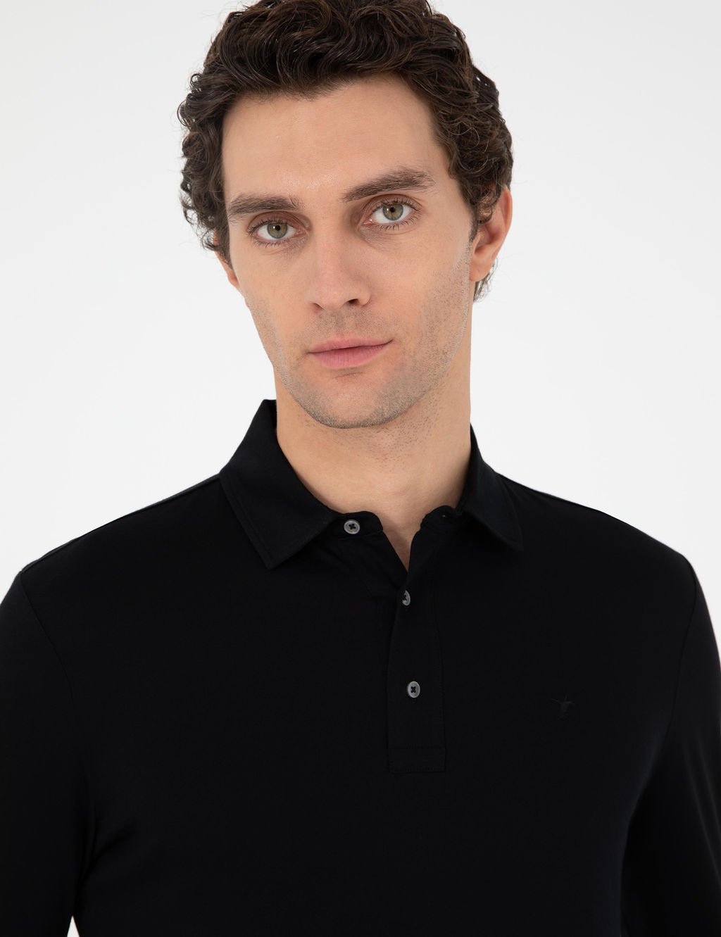 Черный хлопковый свитшот стандартного кроя с воротником поло - Cacharel фото 2