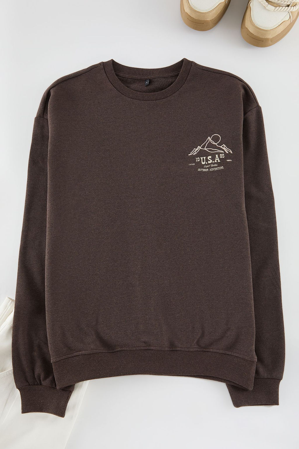 Tas Oversize/Genis Kesim Bask? ve Nak?sl? Ici Polarl? Sweatshirt TMNAW25SW00153 - Trendyolmilla фото 8