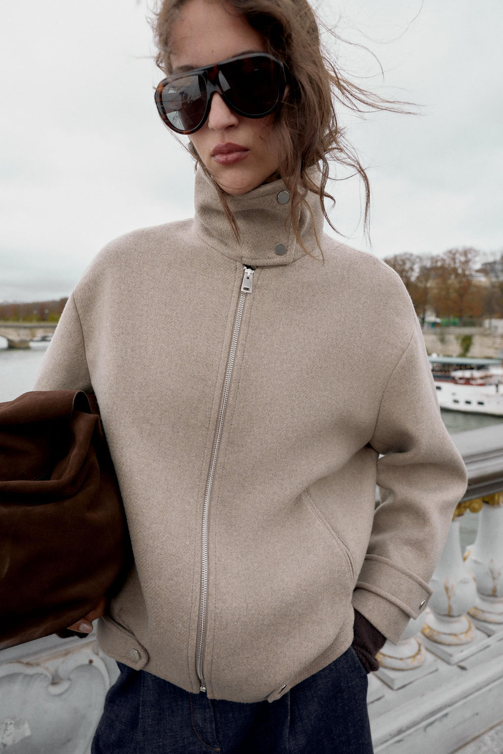 WOOL BLEND BOMBER JACKET WITH HIGH NECK - Zara фото 4