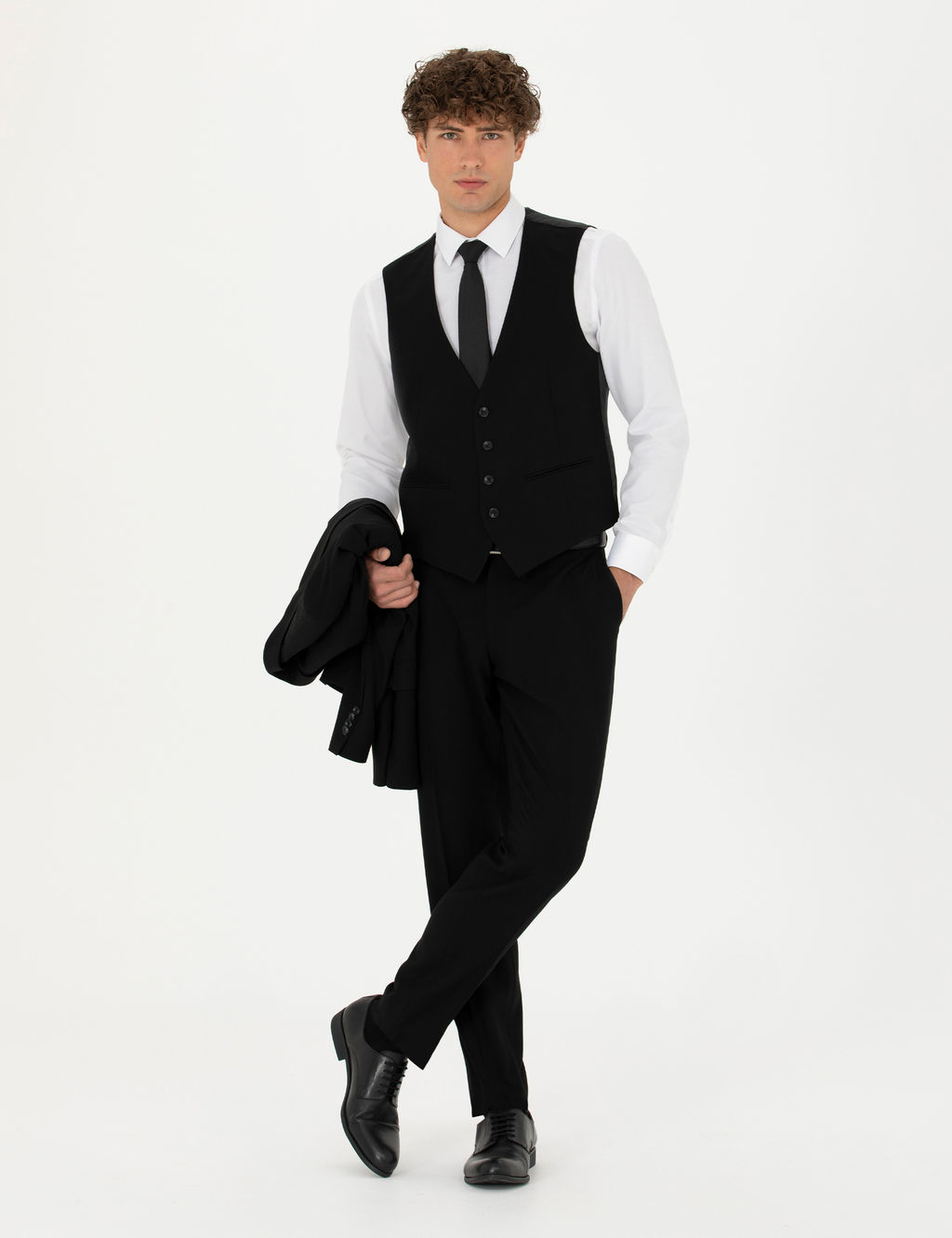 Yelekli Siyah Ekstra Slim Fit Tak_m Elbise