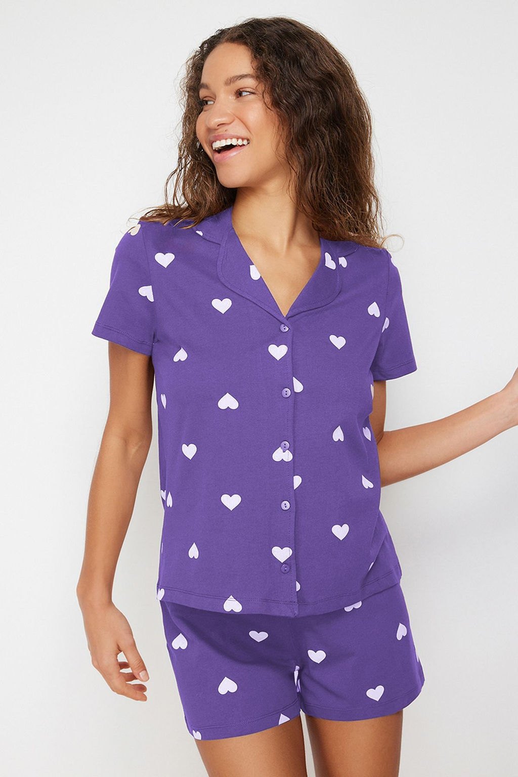 Trendyolmilla Ekru-Cok Renkli %100 Pamuklu Kalpli Sortlu Orme Pijama Tak?m? THMSS21PT0756 фото 40