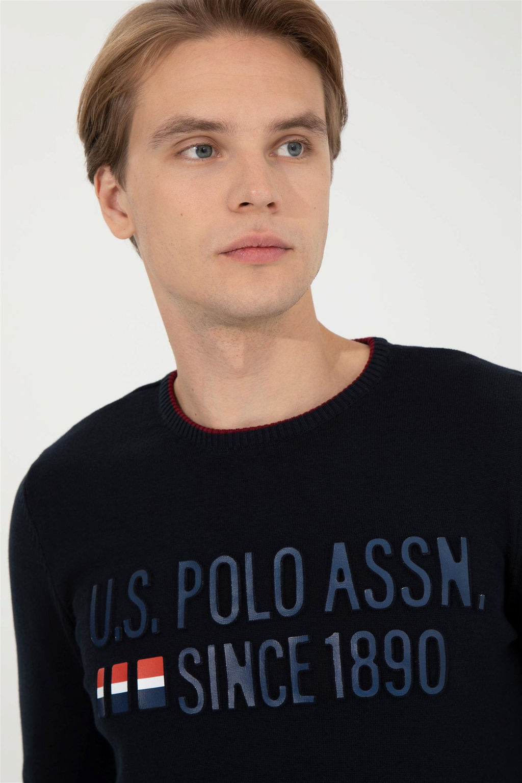 U. S. Polo Assn Мужской темно-синий трикотажный свитер с круглым вырезом - U.s. polo assn фото 10