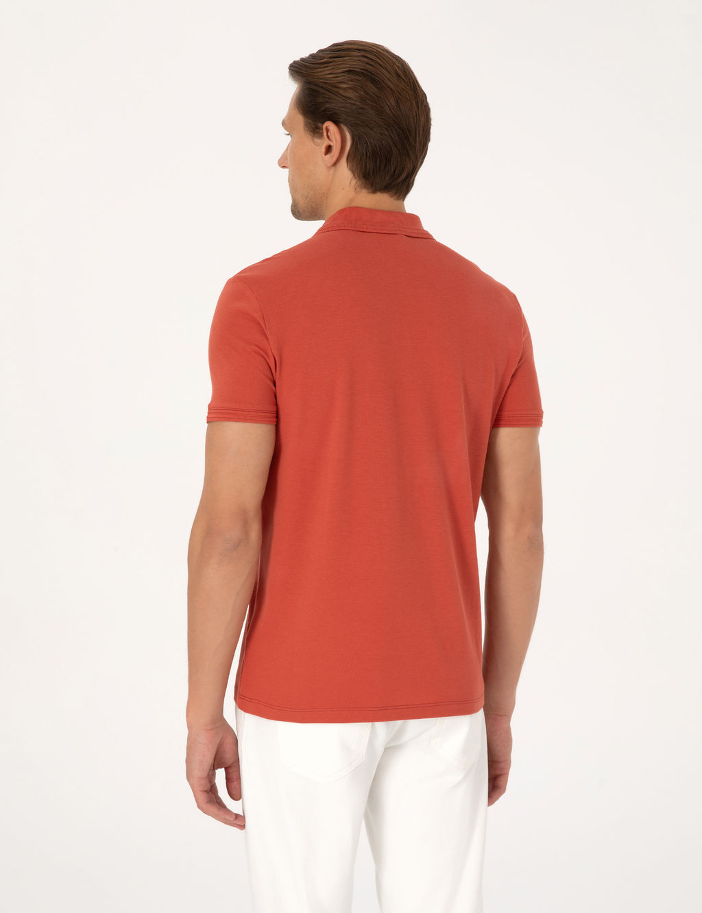 Kiremit Slim Fit %100 Pamuk K_vr_lmaz D__meli Polo Yaka Basic Ti__rt