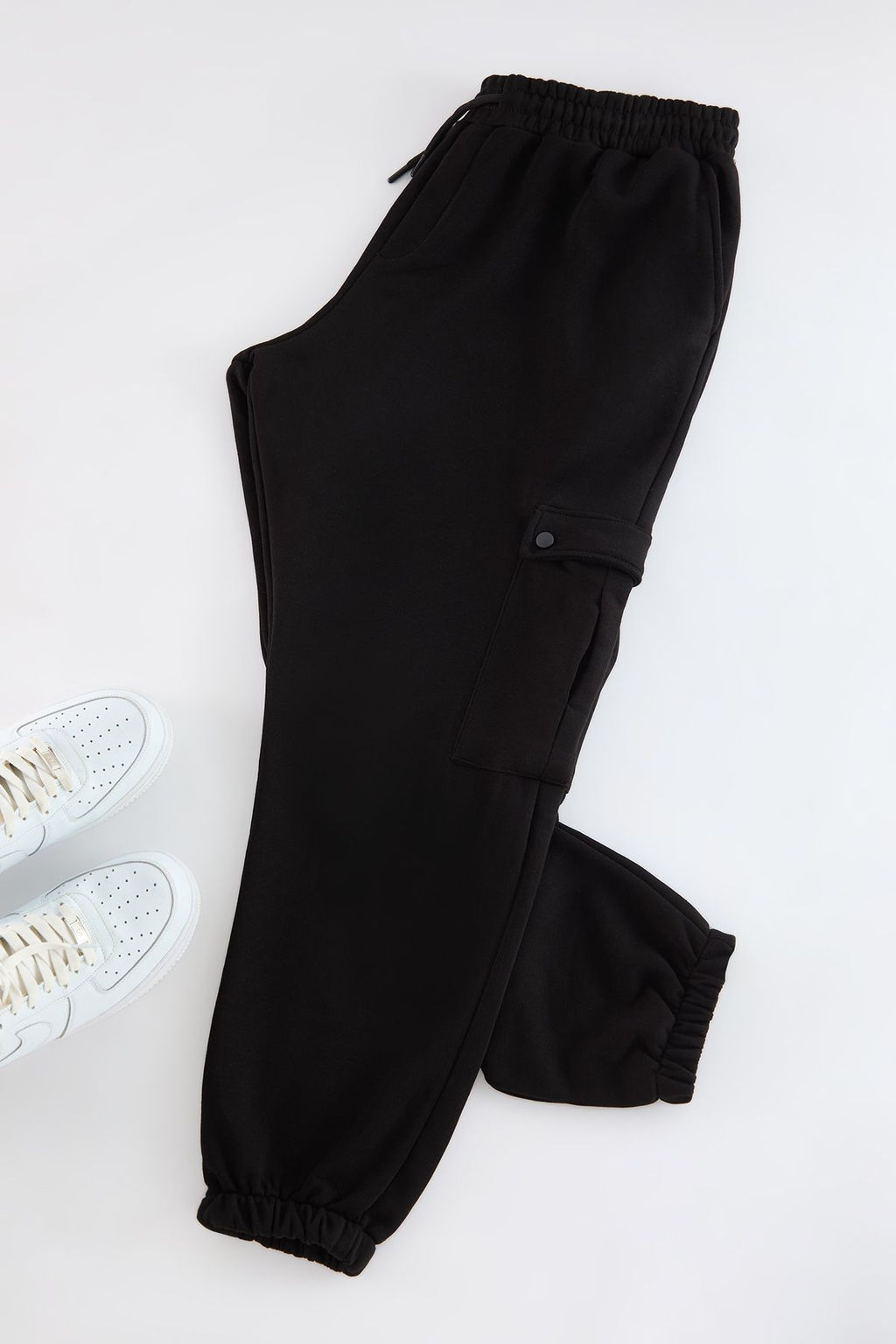 Buyuk Beden Siyah Oversize/Genis Kesim Kargo Cepli Kal?n Lastik Paca Esofman Alt? TMNAW25AJ00002 - Trendyolmilla фото 6