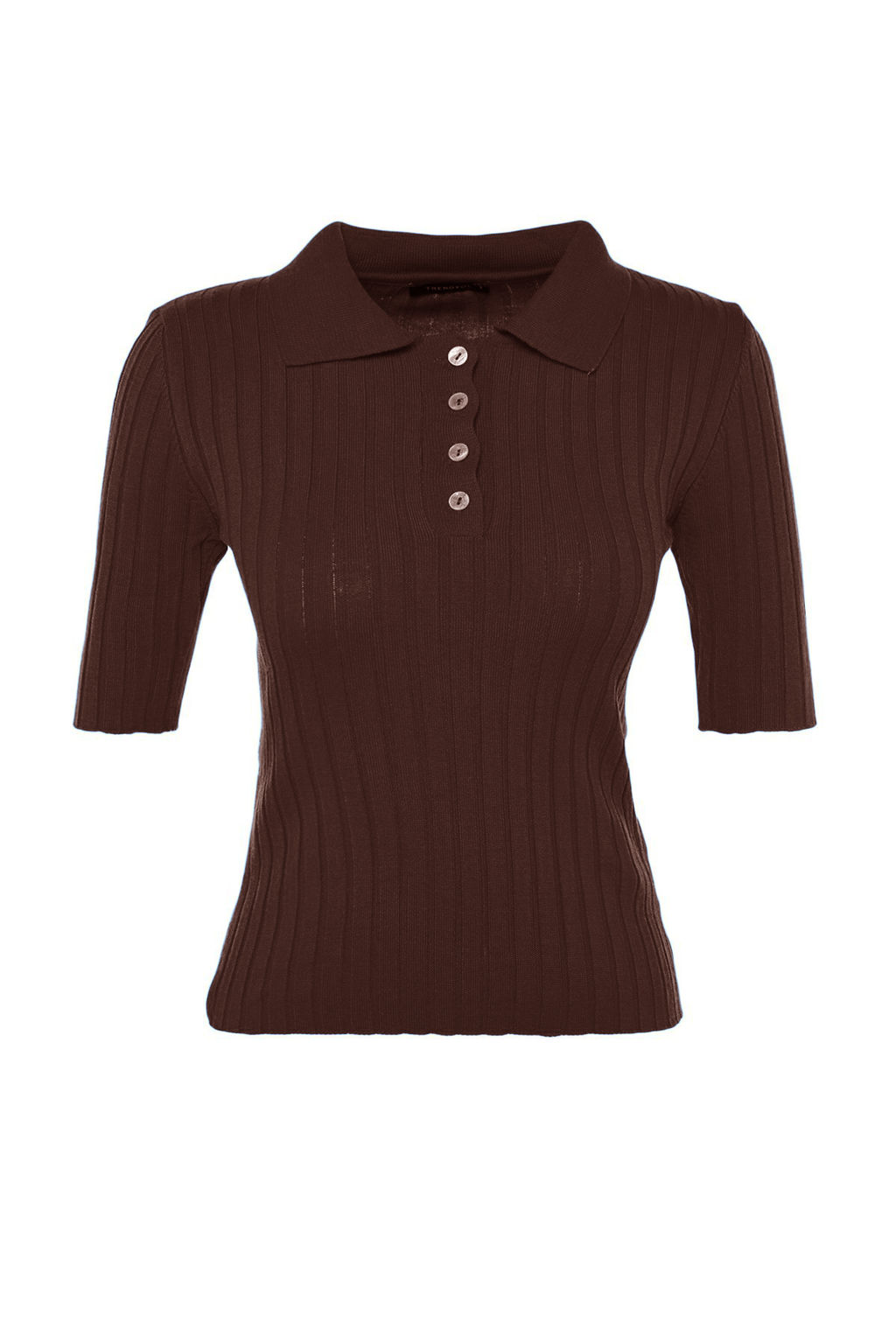 Kahverengi Basic Polo Yaka T-Shirt Gorunumlu Triko Ince Bluz TWOSS20BZ0112