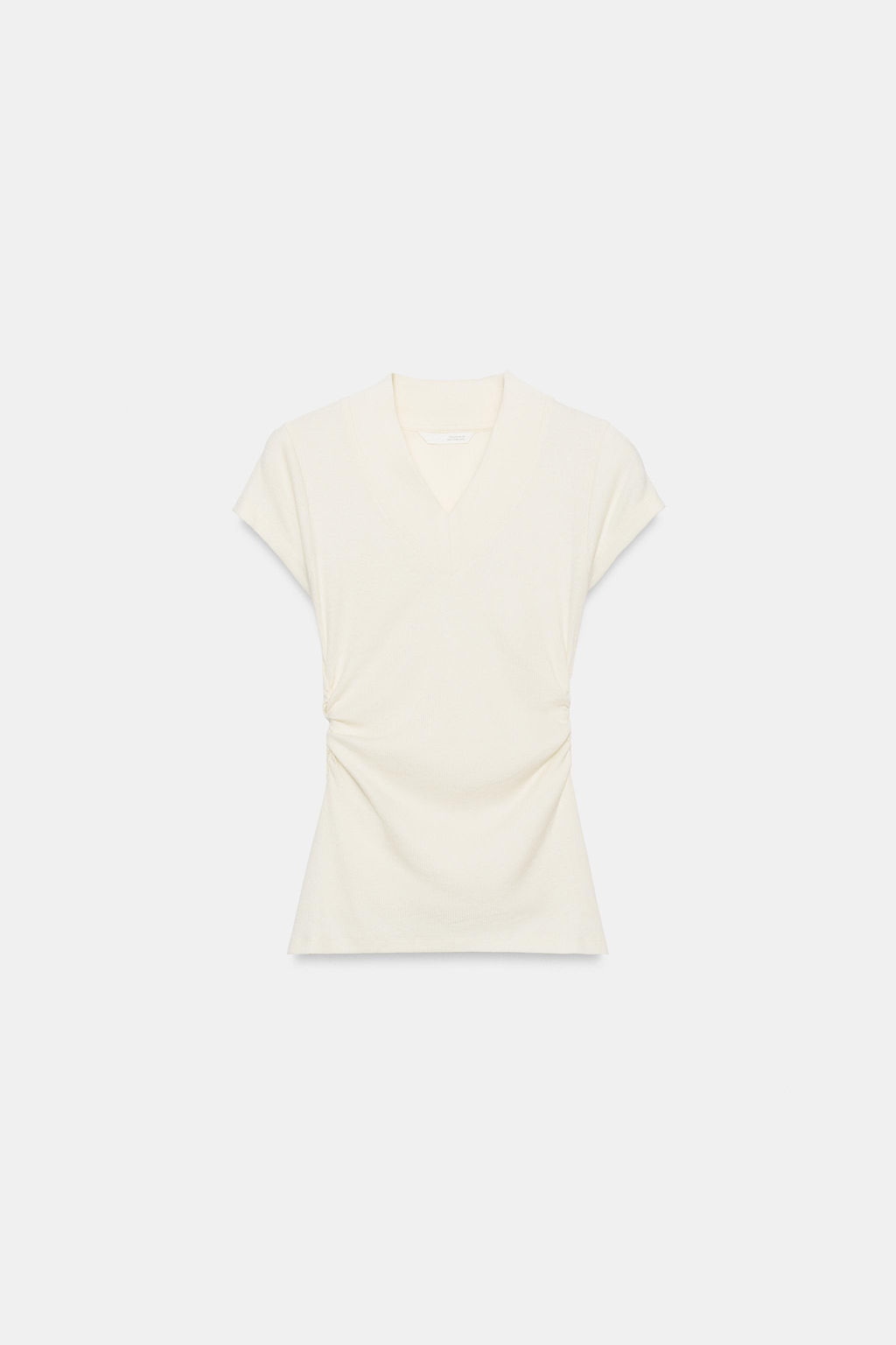 CAMISETA DRAPEADA CON LINO / Crudo