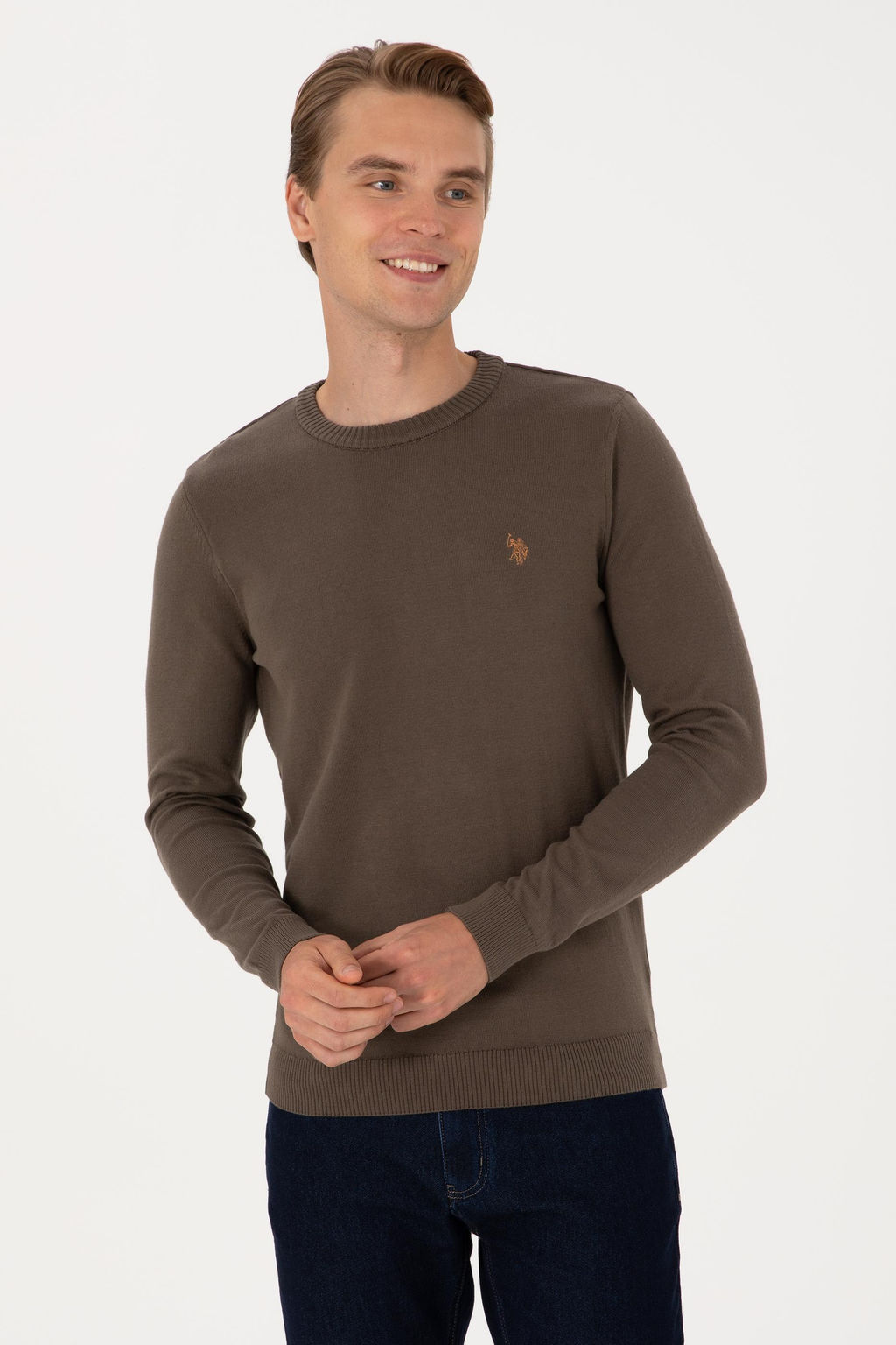 Erkek Slim Fit Bisiklet Yaka Vizon Basic Kazak - U.s. polo assn фото 3