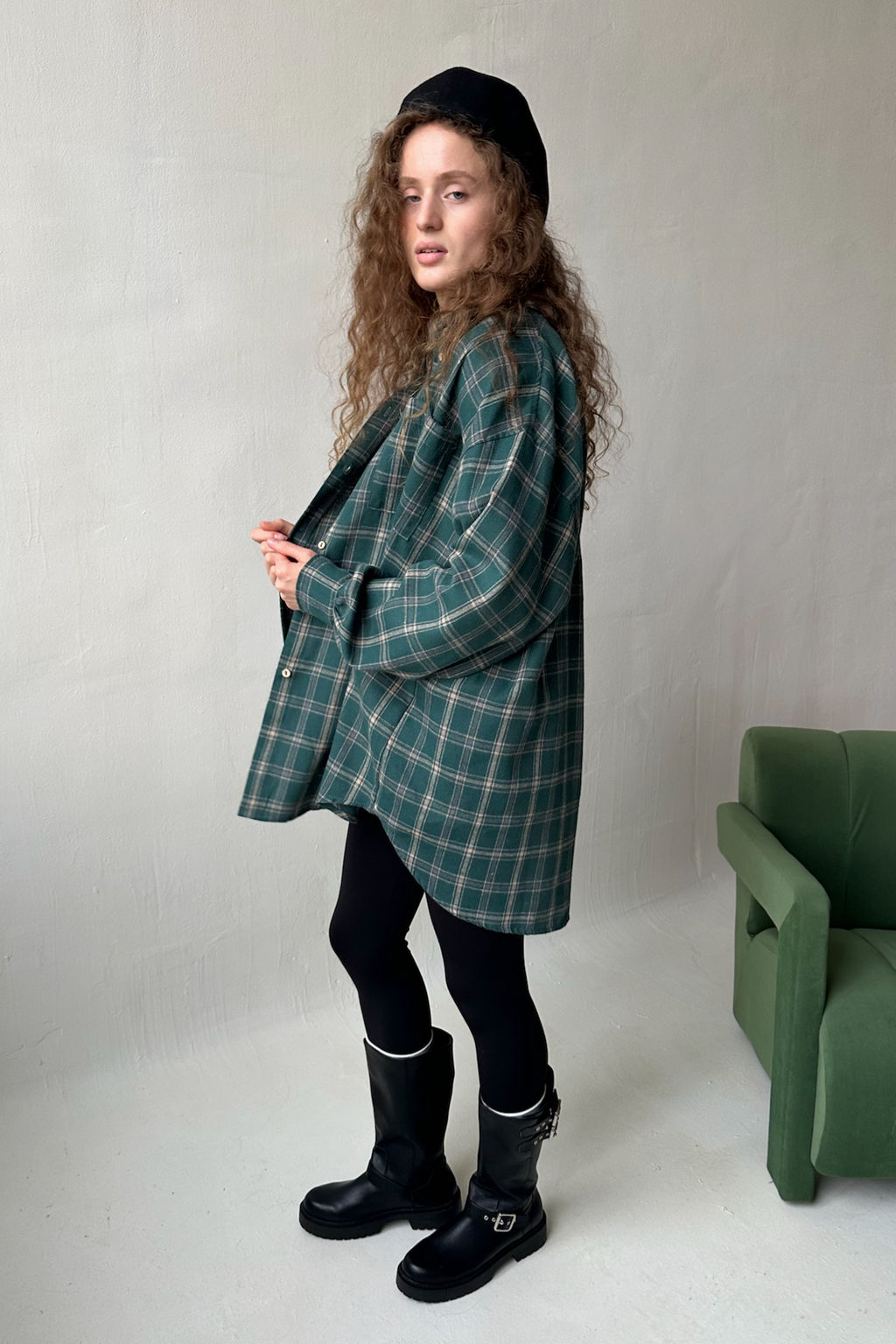 Рубашка женская HUG077/14/Зеленый, бежевый