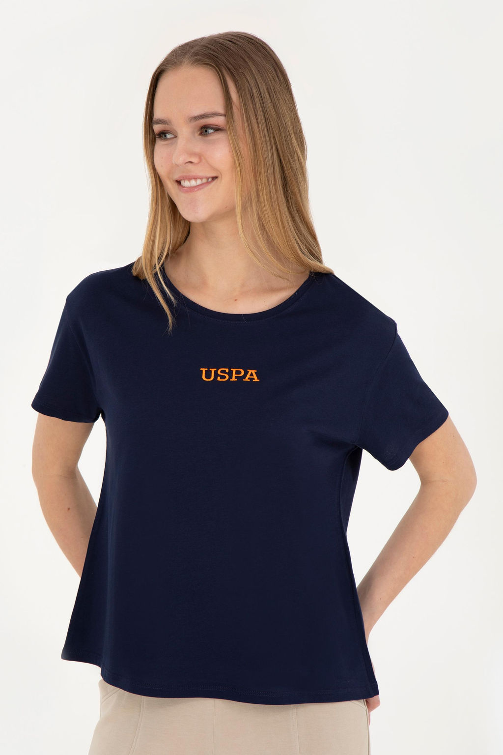 Женская темно-синяя футболка с круглым вырезом - U.s. polo assn фото 17