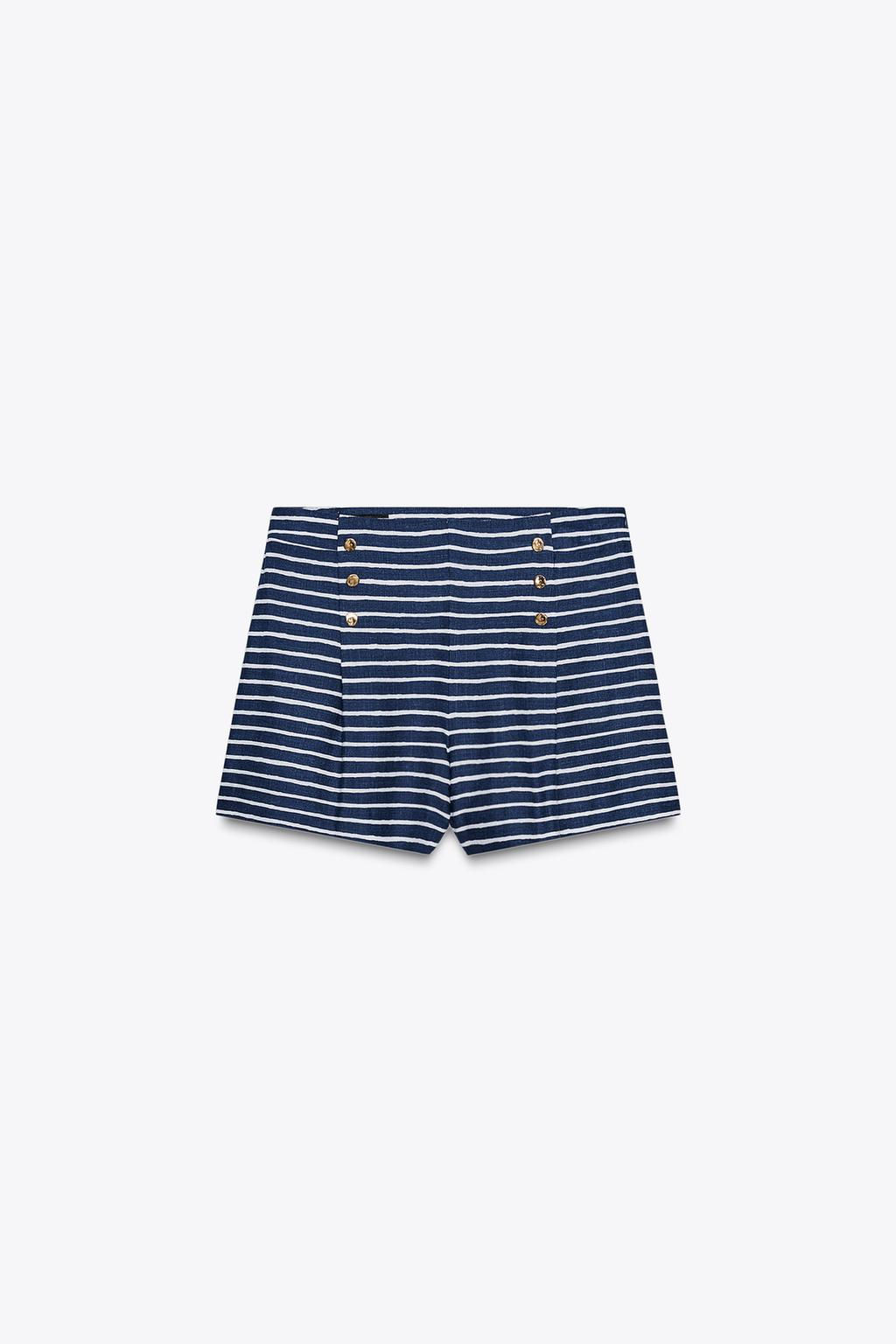 STRIPED LINEN BLEND BERMUDA SHORTS - Zara фото 3