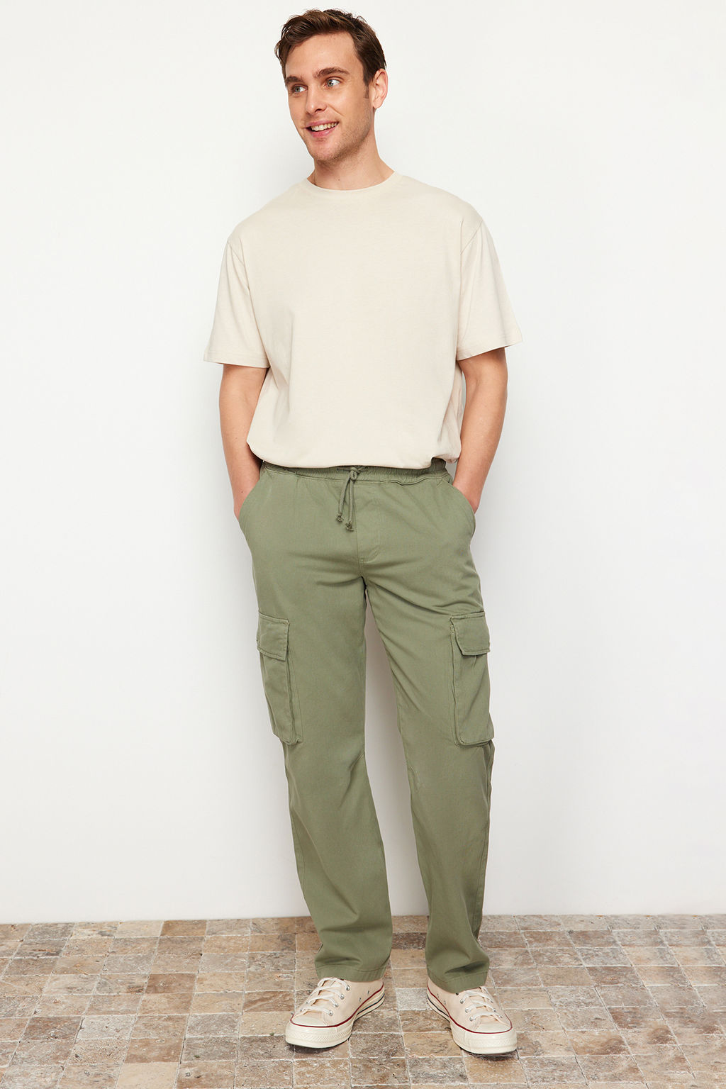 TRENDYOL MAN Ac?k Haki Unisex Regular Fit Lastikli Beli Baglamal? Kargo Cepli Pantolon TMNSS24PL00003 - Trendyolmilla фото 17