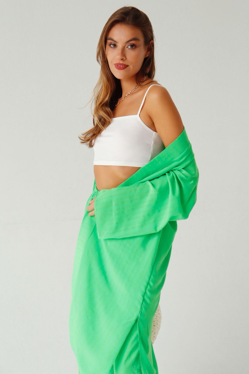 9389 Костюм из кимоно и брюк-палаццо салатовый - Martichelli фото 6