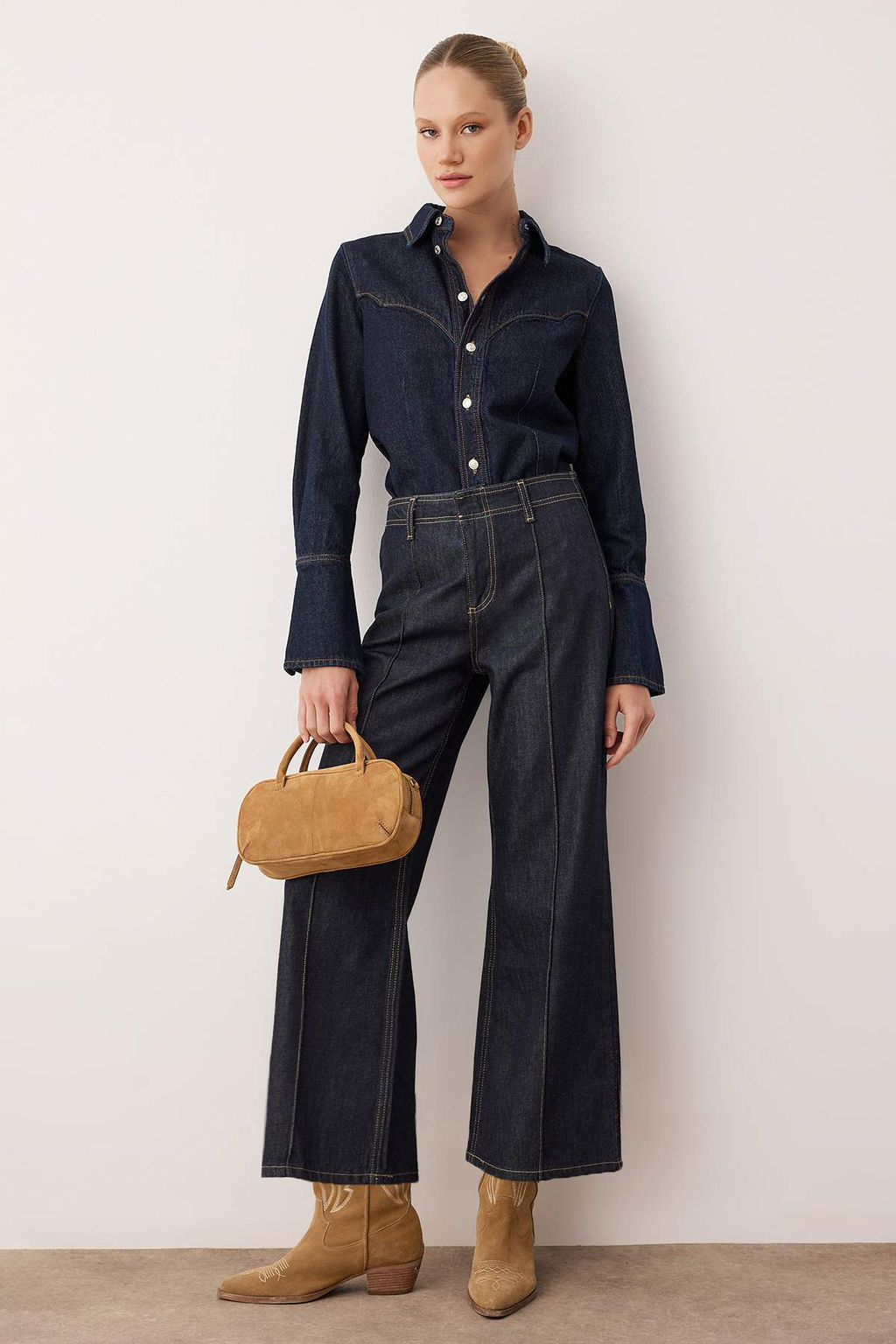 Koyu Mavi Yuksek Bel Culotte Fit Jeans TWOAW26JE00170 - Trendyolmilla фото 2