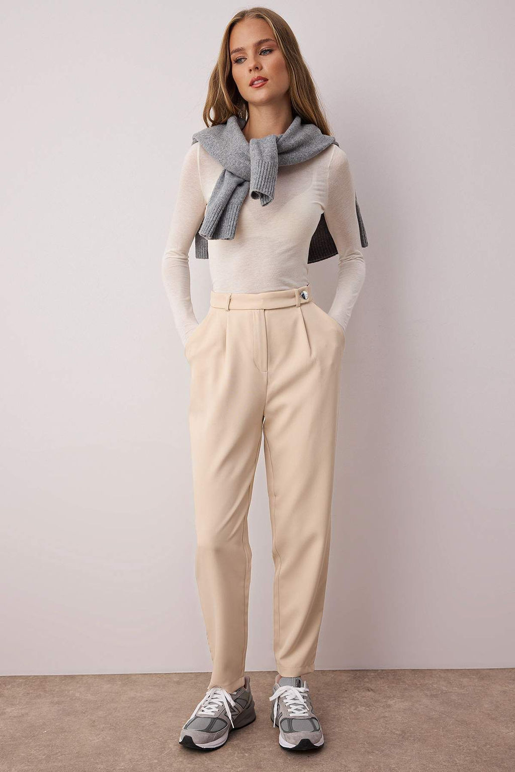 TRENDYOLMILLA Bej Cigarette Dokuma Kumas Pantolon TWOAW22PL0363 фото 2