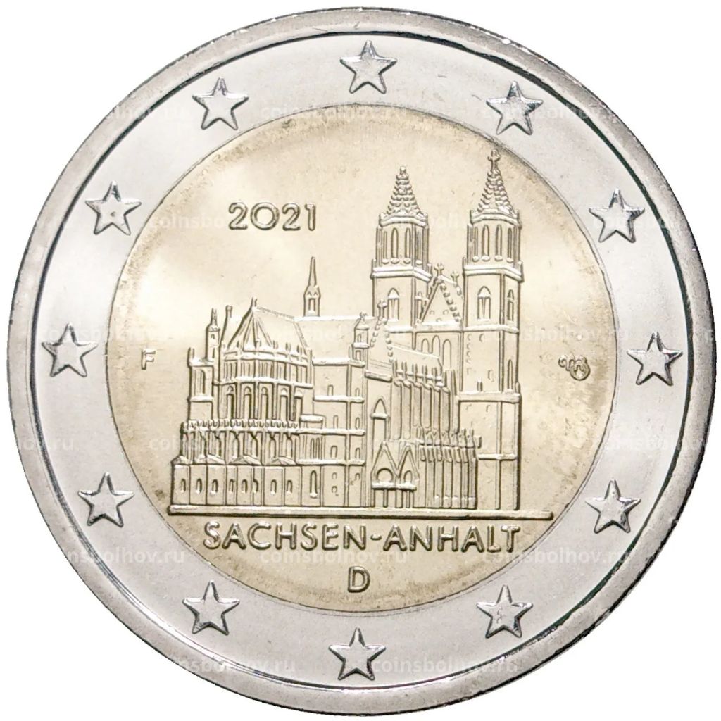 2 евро 2021 года F Германия Федеральные земли Германии  Саксония-Анхальт (Магдебургский собор)