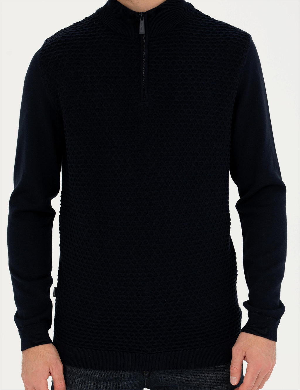 Lacivert Slim Fit Fermuarl_ Dik Yaka Triko Kazak - Pierre cardin фото 6