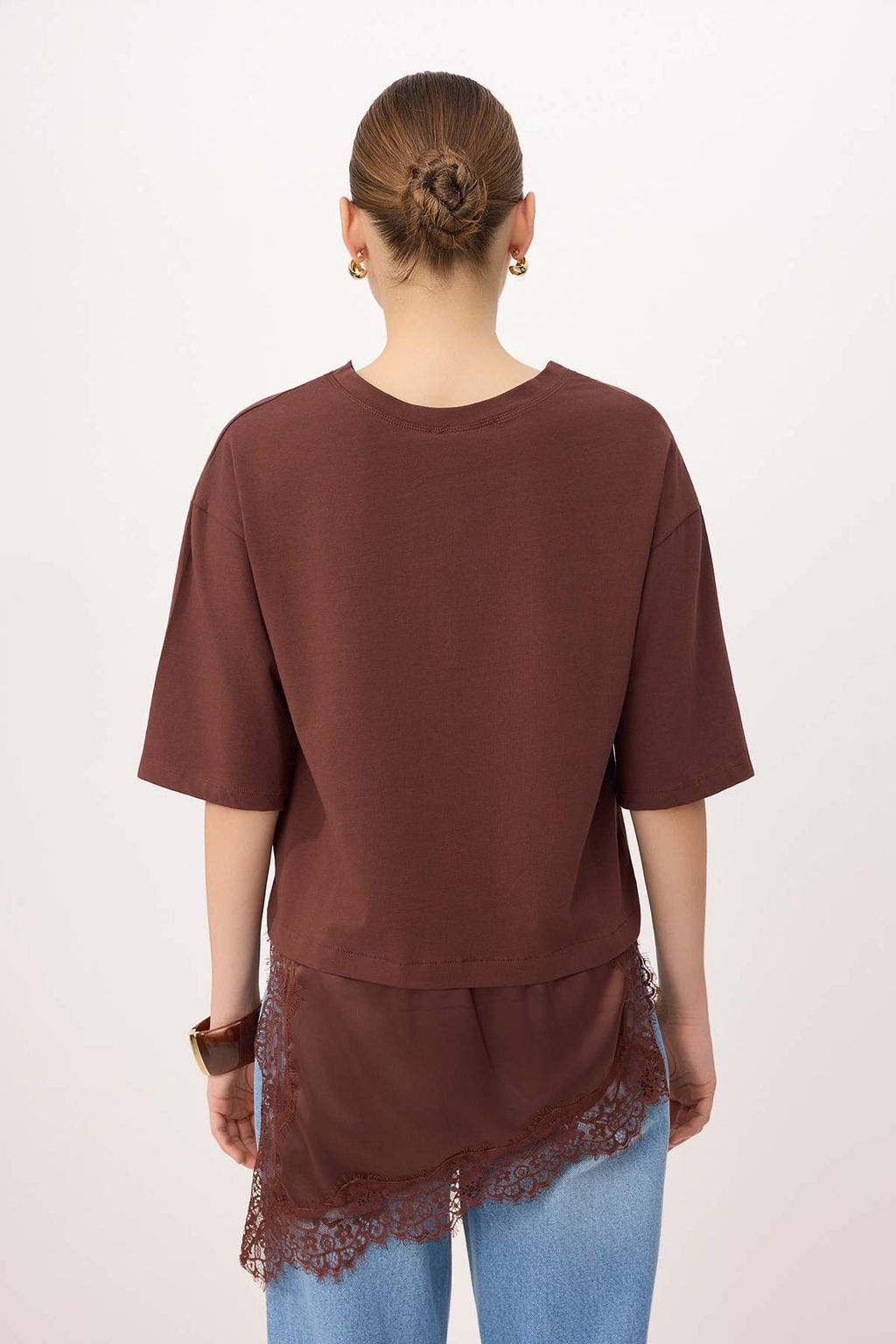 Siyah Oversize/Genis Kal?p Asimetrik Dantel Detayl? %100 Pamuk Orme T-shirt TWOSS26TS00296 - Trendyolmilla фото 8