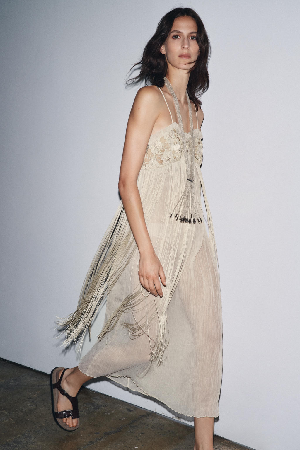 EMBROIDERED FRINGED COMBINATION DRESS - Zara фото 9