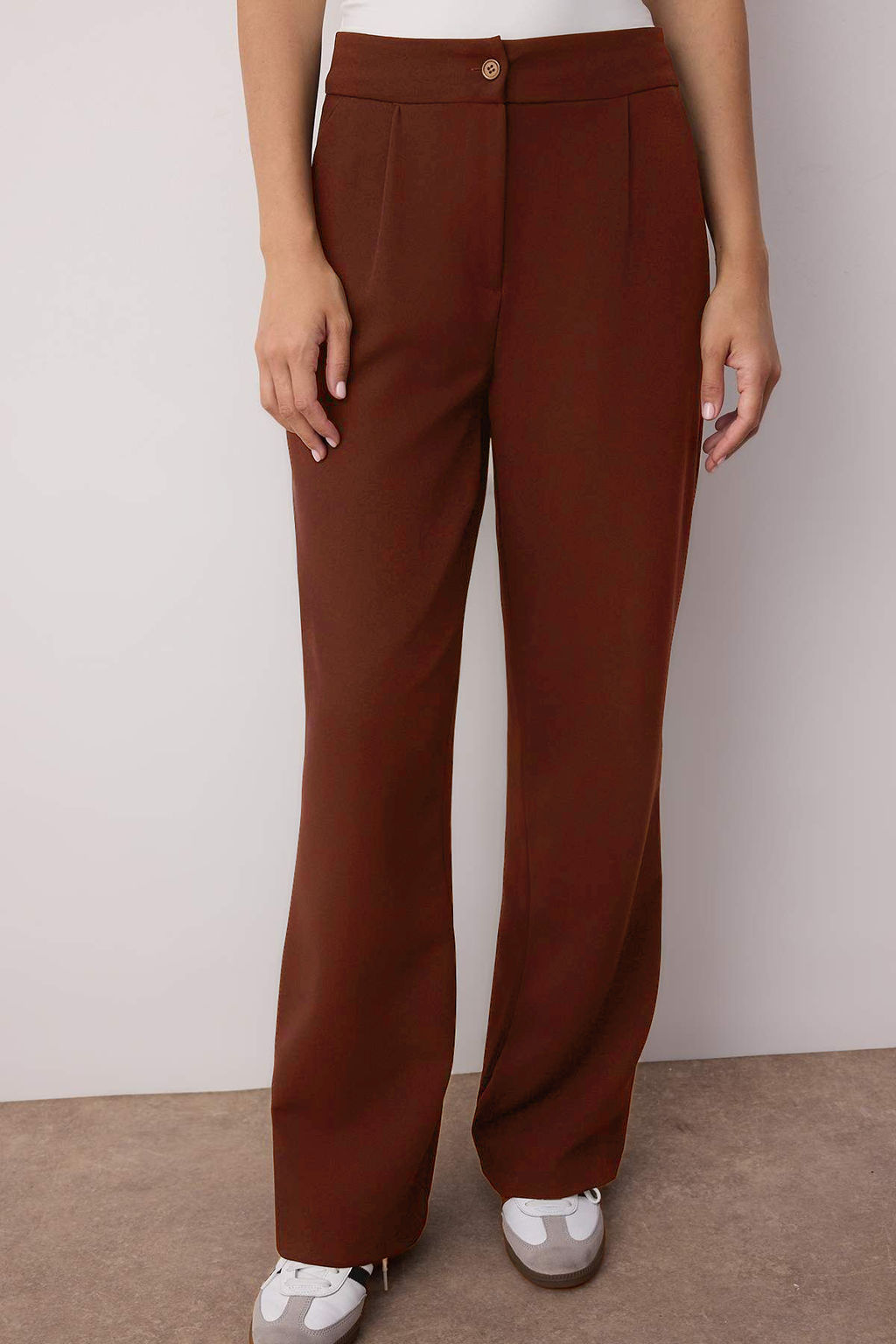 Kahverengi Wide Leg/Genis Paca Dokuma Kumas Pantolon TWOAW22PL0139