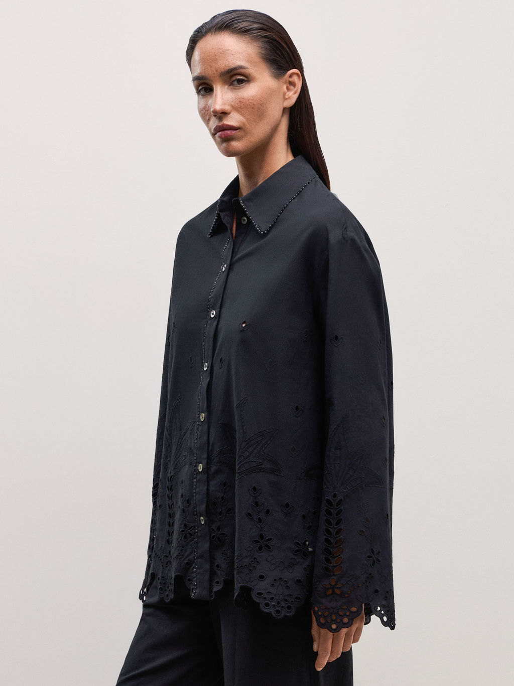 Хлопковая рубашка с вышивкой / Zarina  фото 7