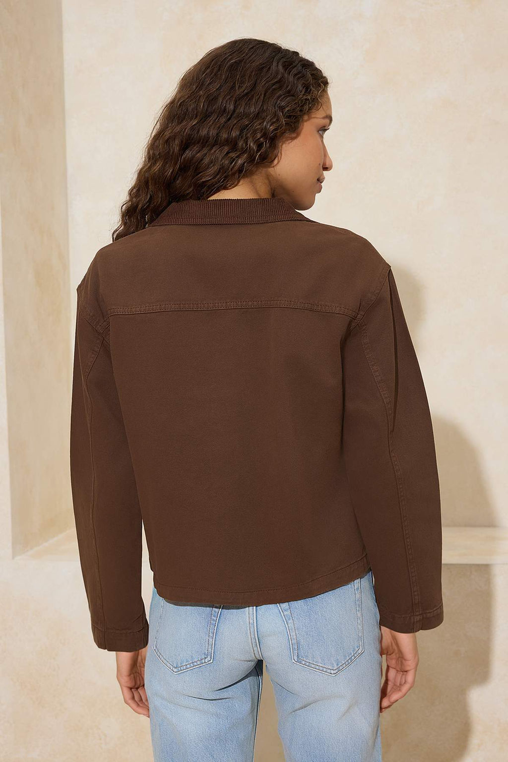 Kahverengi Fitilli Kadife Yaka Detayl? Denim Gomlek Ceket TWOAW26CE00004