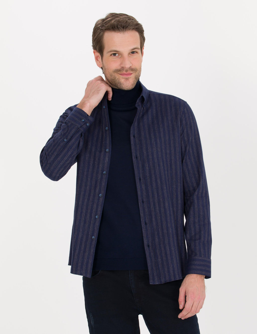 Lacivert Slim Fit Uzun Kollu G_mlek