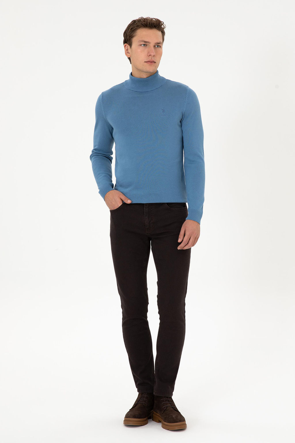 Erkek Slim Fit Yar_m Bal_k__ Yaka Saks Basic Kazak - U.s. polo assn фото 4