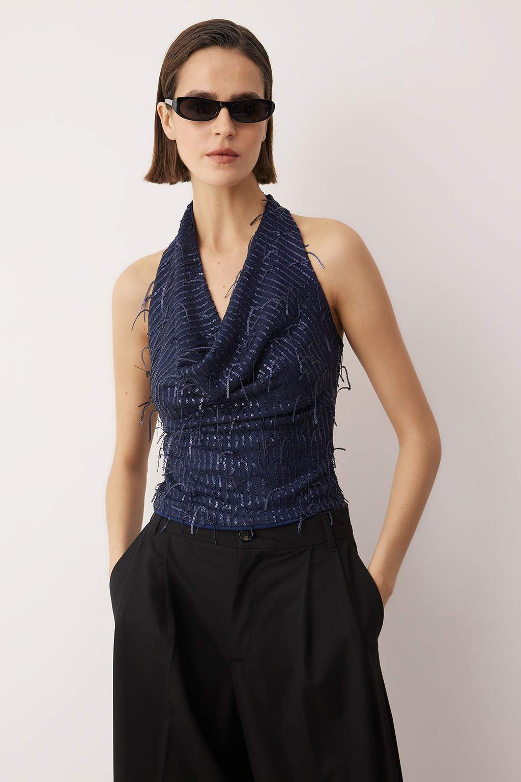 Siyah Degaje Yaka Sacakl? Payet Party Bluz TPRAW26BZ00064 - Trendyolmilla фото 7