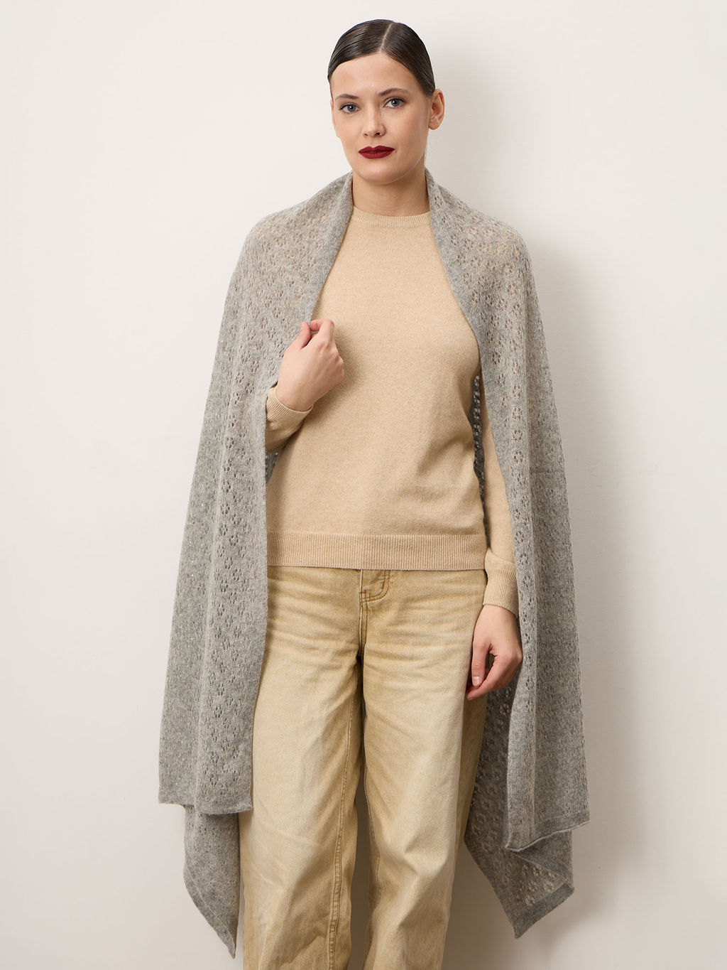 Палантин из шерсти 7W12003 серый