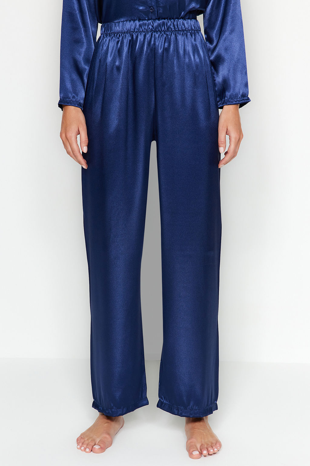 Lacivert Saten Gomlek-Pantolon Dokuma Pijama Tak?m? THMAW24PT00026 - Trendyolmilla фото 7