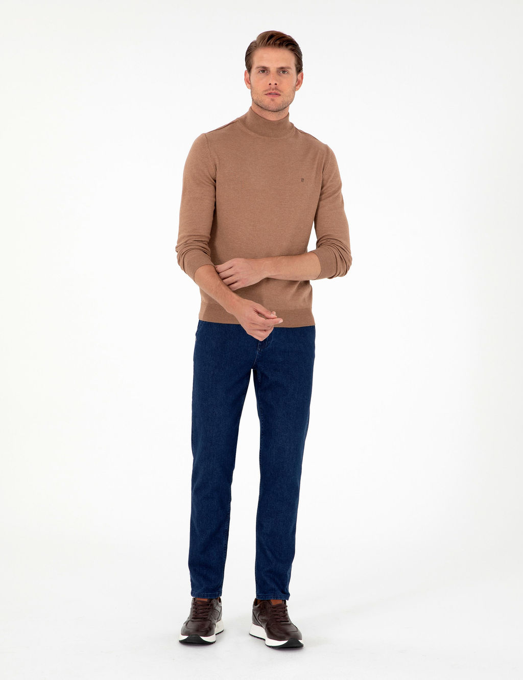 Camel Melanj Slim Fit Yar_m Bal_k__ Yaka Basic Triko Kazak - Pierre cardin фото 4